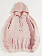 Sweat à capuche rose pastel, manches longues, poche kangourou, style décontracté, mode tendance, vêtement confortable pour toutes saisons.