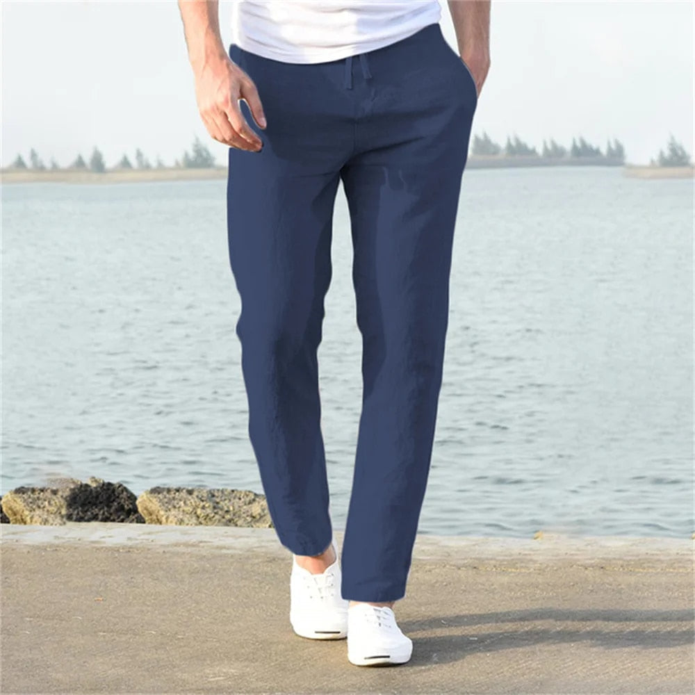 Pantalones de lino ligeros para hombre, casuales y cómodos.