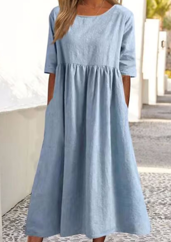 Elégante robe en coton et lin avec poches pratiques
