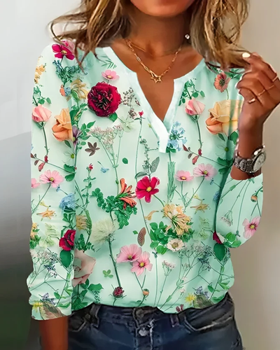 Elena - Blusa con estampado floral y escote en V