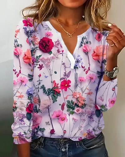 Elena - Blusa con estampado floral y escote en V