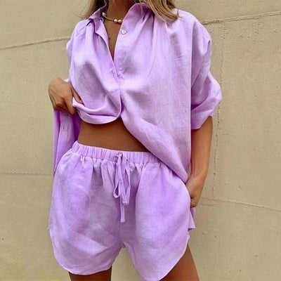 Fayelle - Conjunto de blusa y pantalón vaporosos