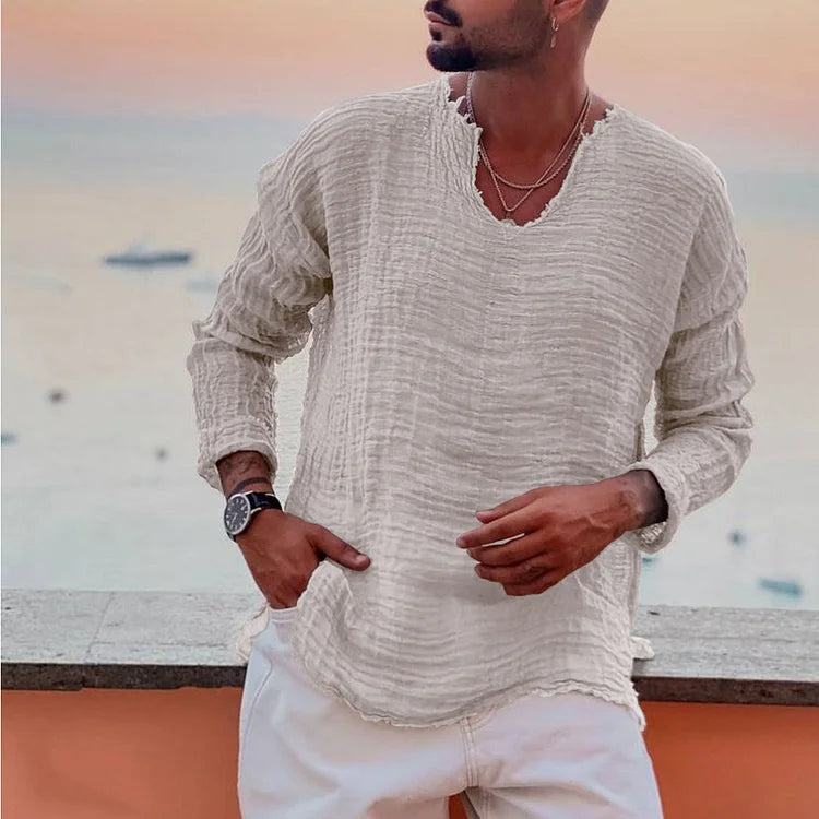 Allan - Camiseta sencilla de verano con cuello en V 