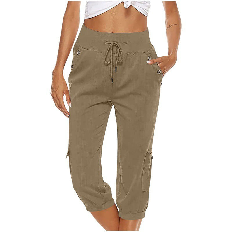 Juliet - Pantalones casuales de lino y algodón con bolsillos cargo