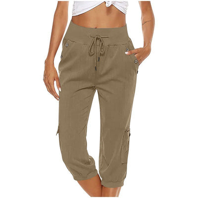 Juliet - Pantalones casuales de lino y algodón con bolsillos cargo