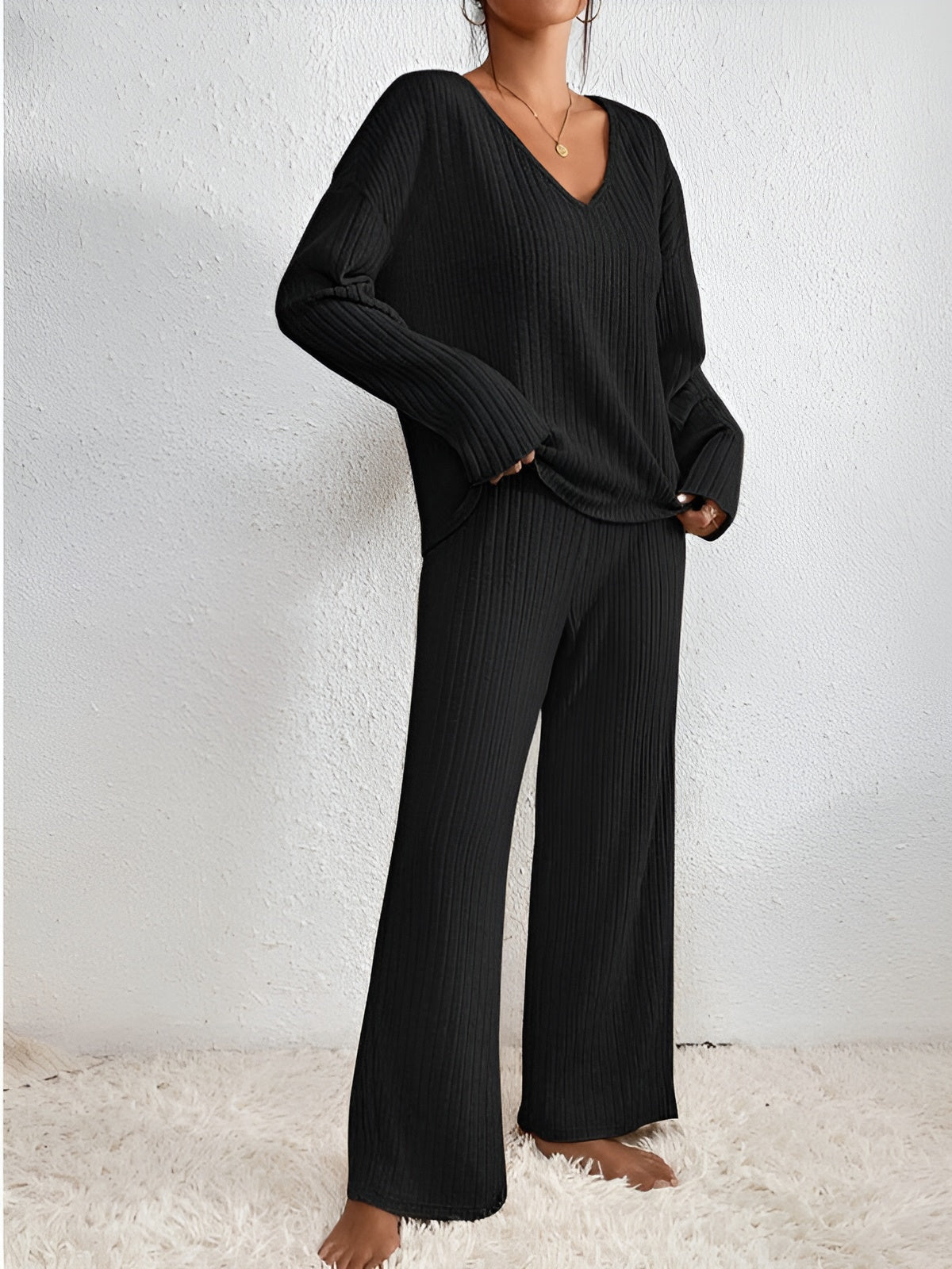 Isla | Ensemble pull-over rayé col V