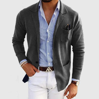Élégante veste pour homme avec poches et col à revers, couleur unie, manches longues