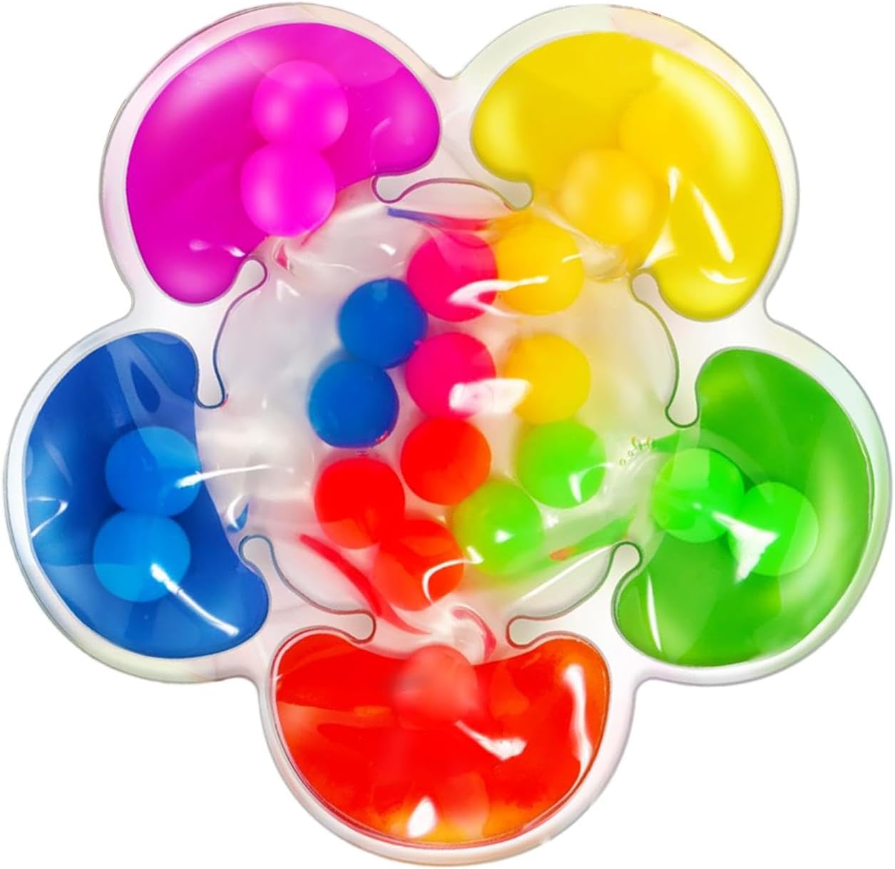 Jouet sensoriel pop it multicolore en forme de fleur, avec bulles colorées pour soulagement du stress et stimulation tactile. Accessoire anti-stress populaire.