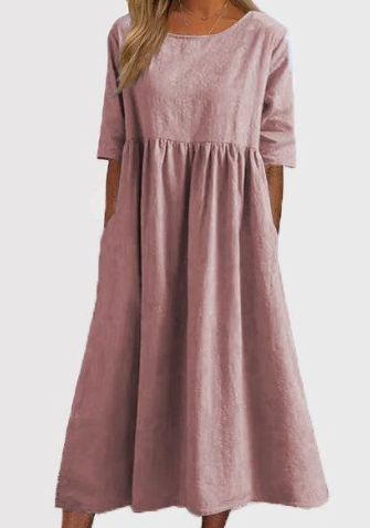 Elégante robe en coton et lin avec poches pratiques
