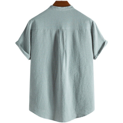 Camisa de lino a rayas para hombre con tapeta de medio botón