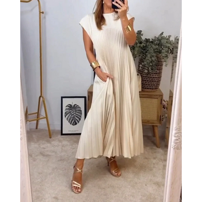 Robe sans manches plissée de couleur unie