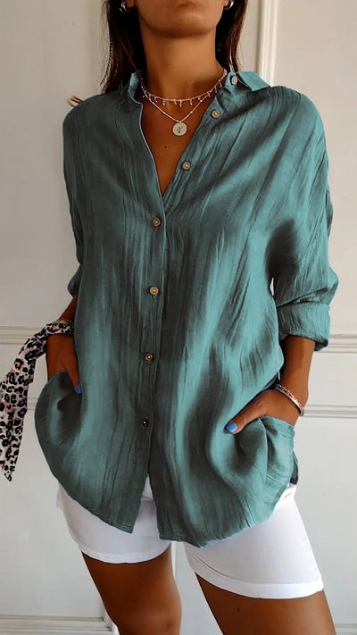 Blusa de algodón y lino para mujer Thora en talla grande