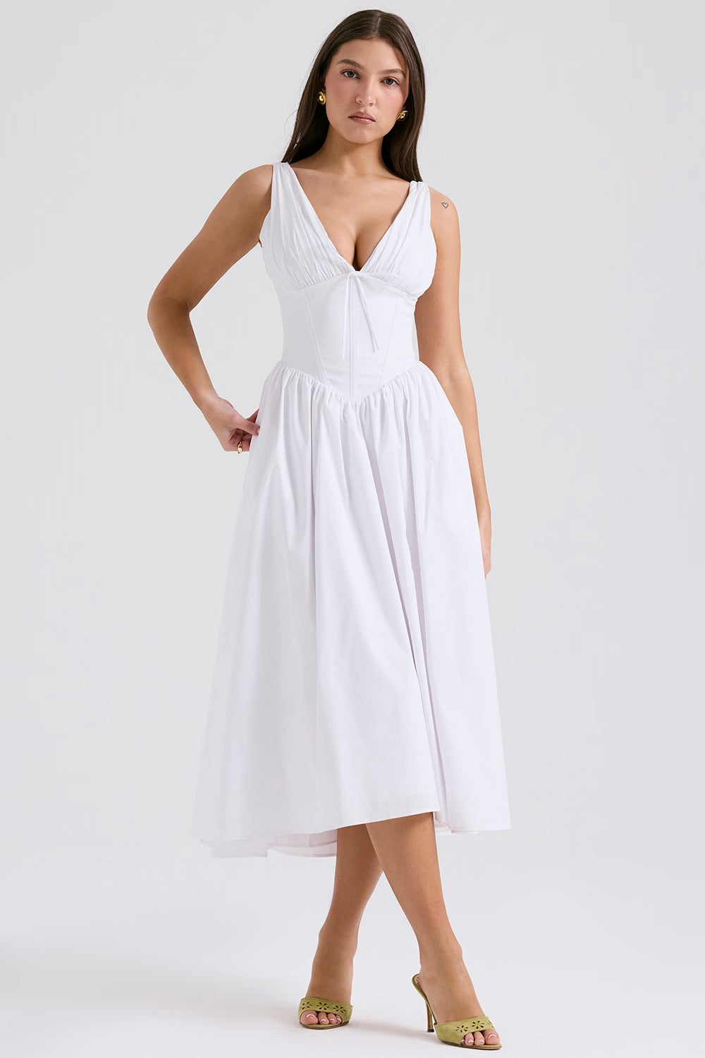 Vestido midi para mujer | Boho floral con escote en V | Sin mangas, corte A | Verano y boda