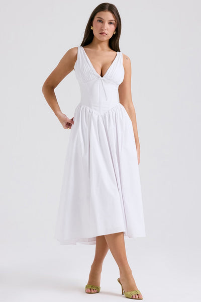 Vestido midi para mujer | Boho floral con escote en V | Sin mangas, corte A | Verano y boda