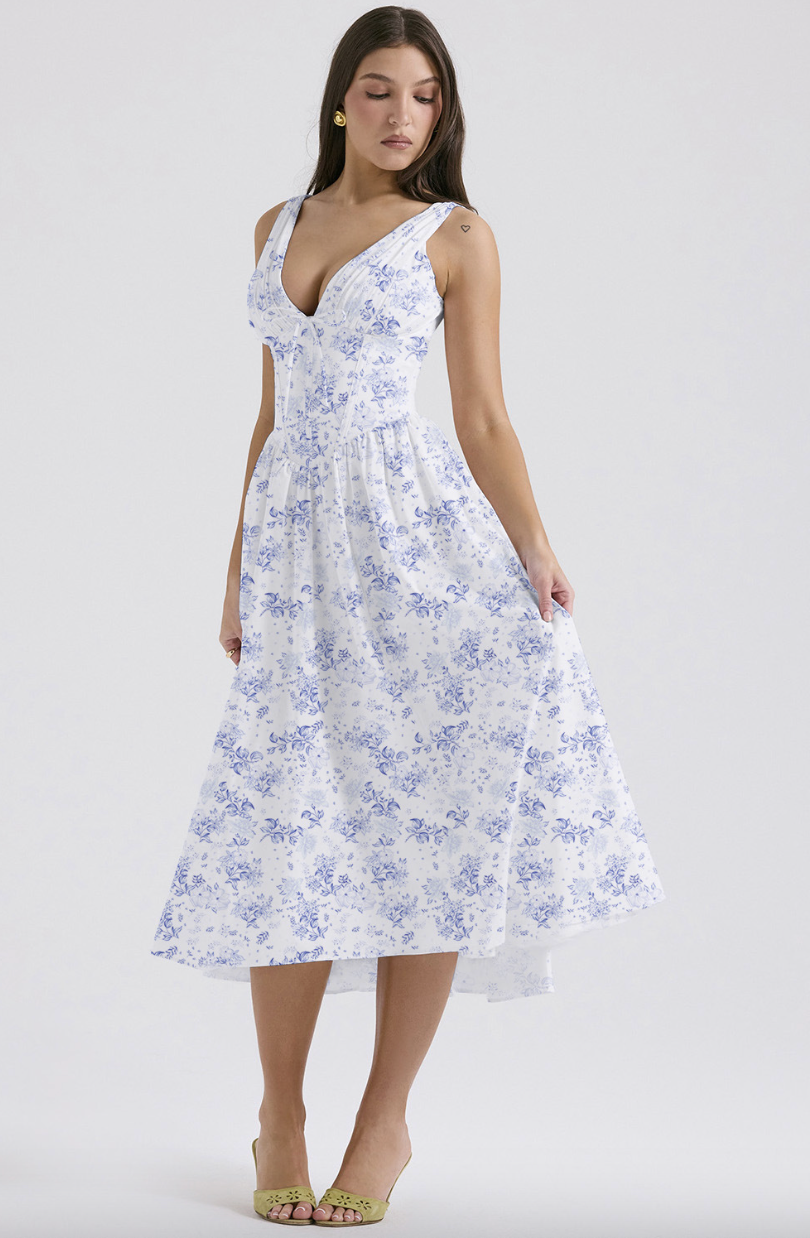 Vestido midi para mujer | Boho floral con escote en V | Sin mangas, corte A | Verano y boda
