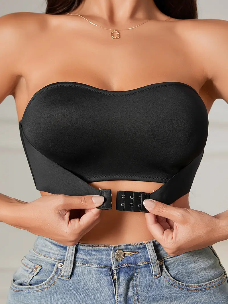 Soutien-gorge pour femme | Sans bretelles & Push-Up | Silicone stretch & fermeture frontale | Tube top uni