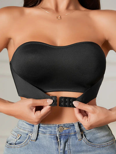 Soutien-gorge pour femme | Sans bretelles & Push-Up | Silicone stretch & fermeture frontale | Tube top uni