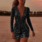 Vestido elegante de mujer con escote en V profundo | Mangas largas y lentejuelas | Para fiestas y cenas