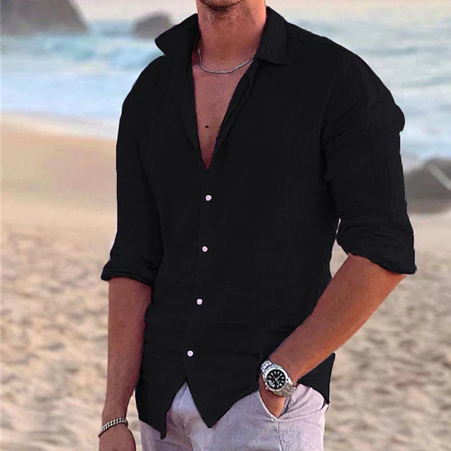 Camisa de lino de manga larga para hombre - Primavera, Verano