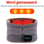 Ceinture de massage chauffante grise avec affichage numérique, offrant trois niveaux d'intensité pour soulager les douleurs dorsales.
