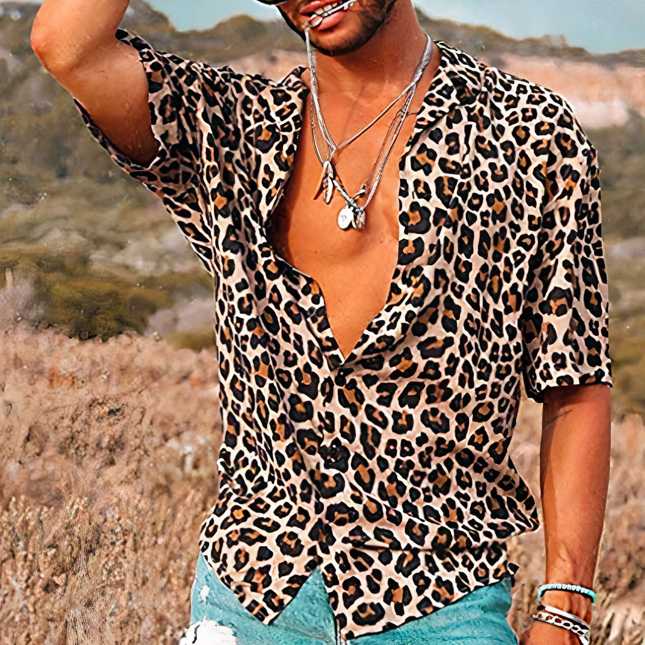 Camisa de verano con estampado de leopardo para hombre - Merium
