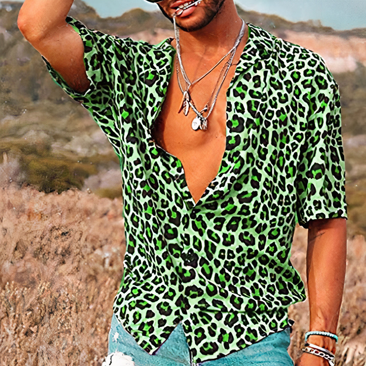 Camisa de verano con estampado de leopardo para hombre - Merium