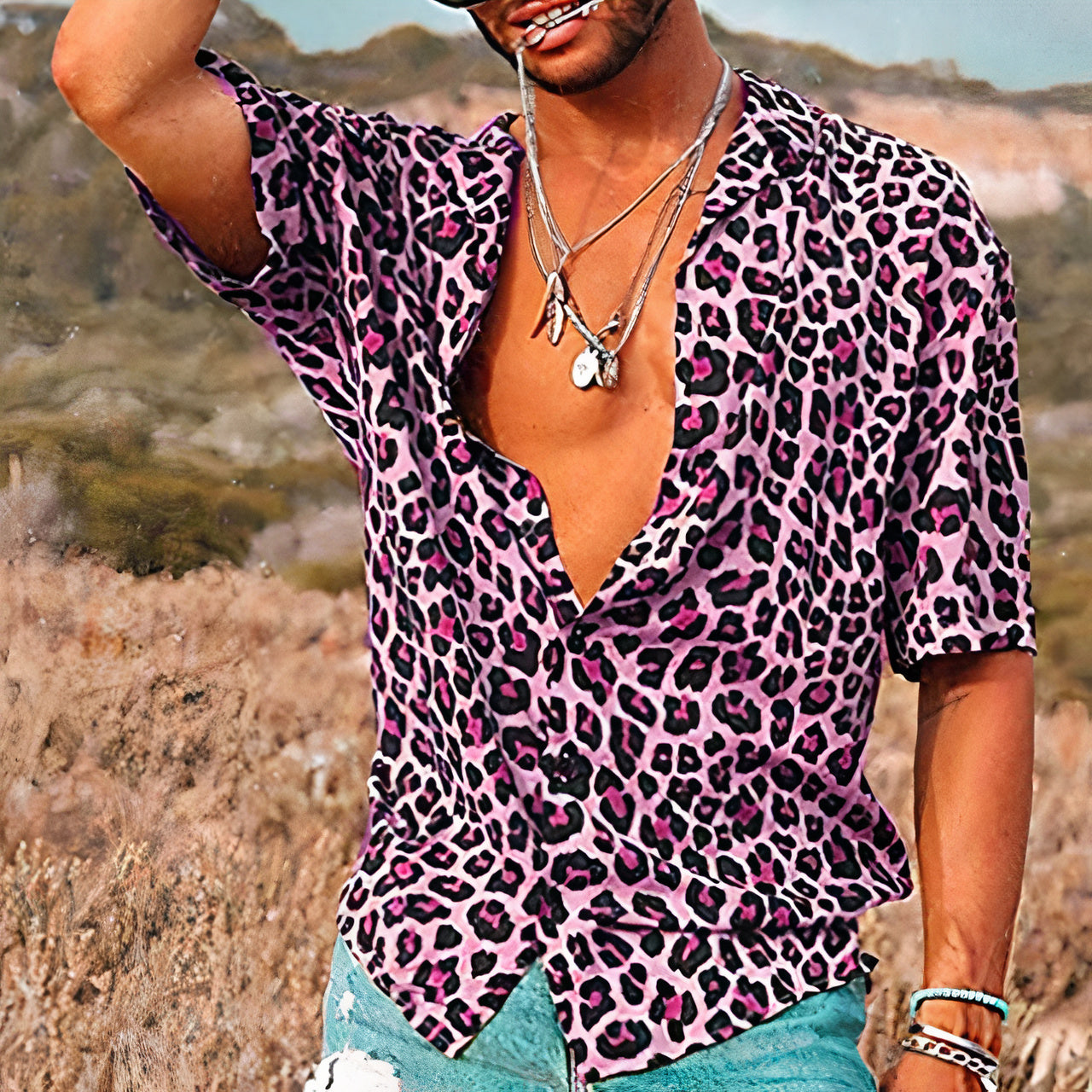 Camisa de verano con estampado de leopardo para hombre - Merium