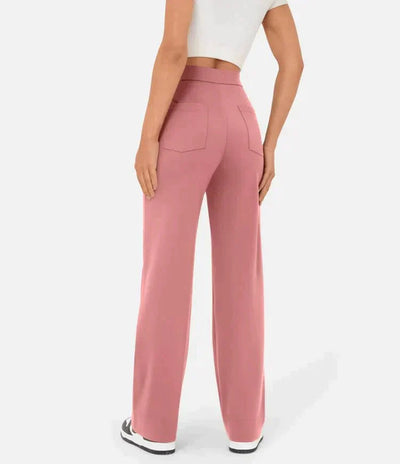 Pantalon femme taille haute, boutonné et extensible