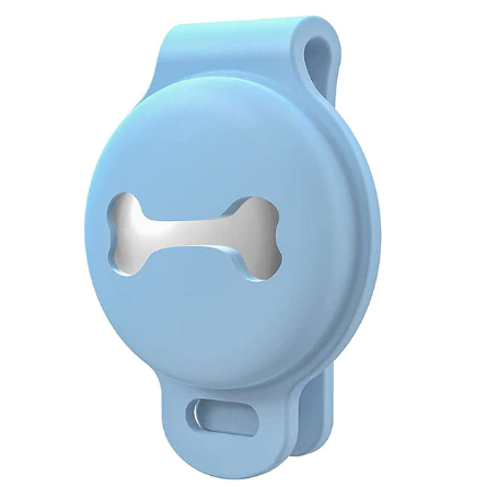 Porte-clé bleu en silicone pour AirTag, design os, accessoire de localisation pour animaux, protection étanche, compatible Apple, tendance.