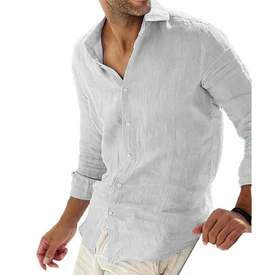 Camisa de algodón y lino de manga larga para hombre para un estilo casual.