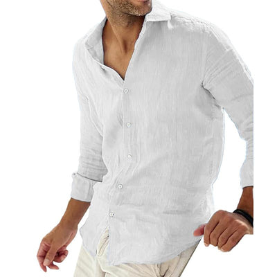 Camisa de algodón y lino de manga larga para hombre para un estilo casual.