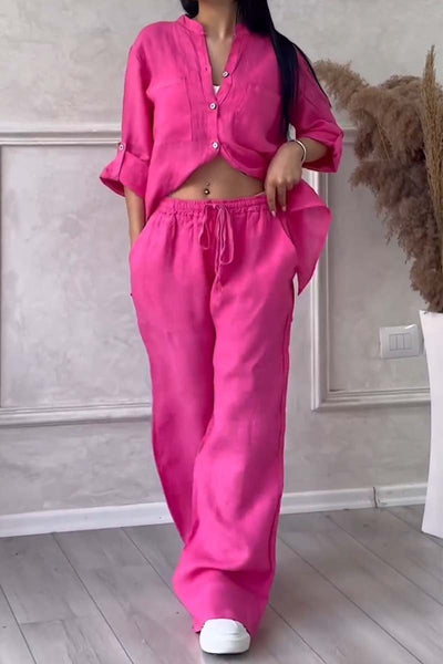 Ensemble en lin pour femme - blouse aérée & pantalon large