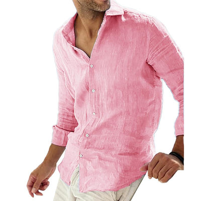 Camisa de algodón y lino de manga larga para hombre para un estilo casual.