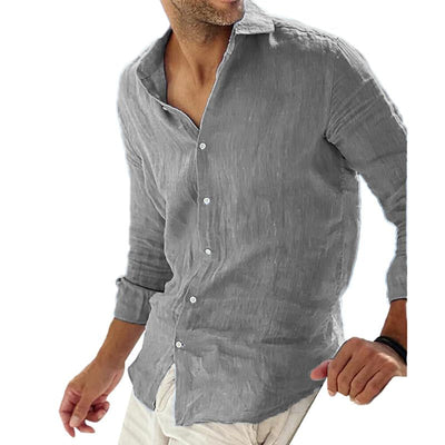Camisa de algodón y lino de manga larga para hombre para un estilo casual.