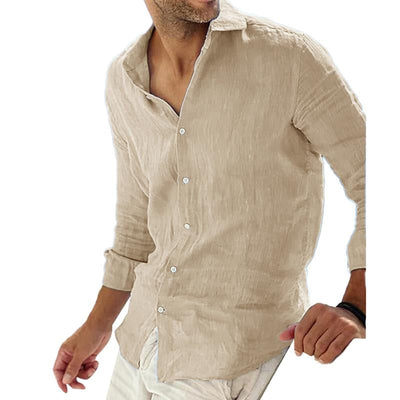 Camisa de algodón y lino de manga larga para hombre para un estilo casual.