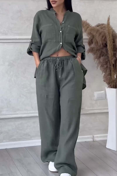 Ensemble en lin pour femme - blouse aérée & pantalon large