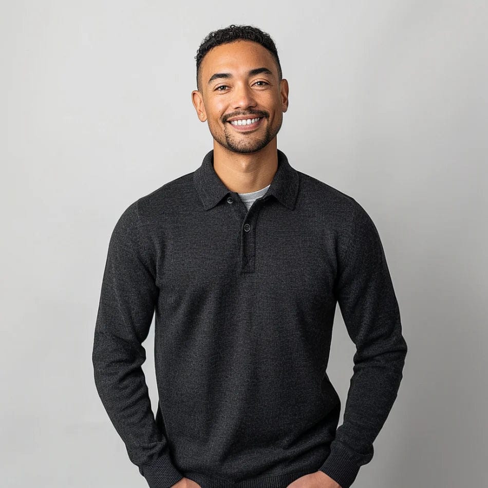 Marineblå uldtrøje med polokrave til mænd