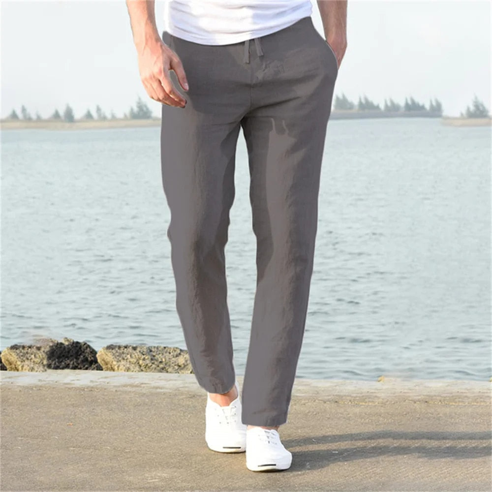 Pantalones de lino ligeros para hombre, casuales y cómodos.