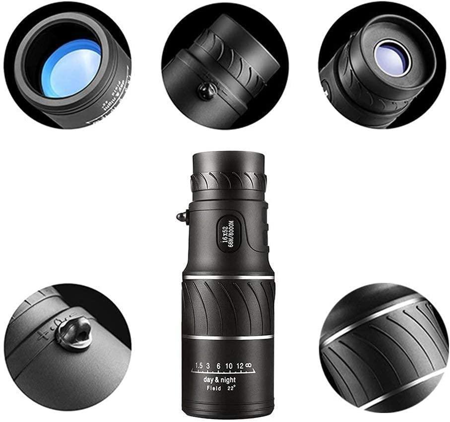 Monoculaire télescope HD, vision nocturne, zoom 12x, objectif 50mm, optique BAK4, idéal pour observation oiseaux, randonnée, camping.