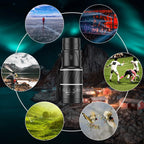 Lunette monoculaire HD avec zoom 12x, idéale pour observation oiseaux, randonnée, sports, paysages. Image de fond avec scènes nature et sport.