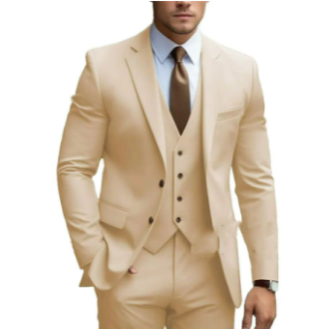 León | Traje de tres piezas para hombre con chaqueta de dos botones: moderno, elegante y versátil.