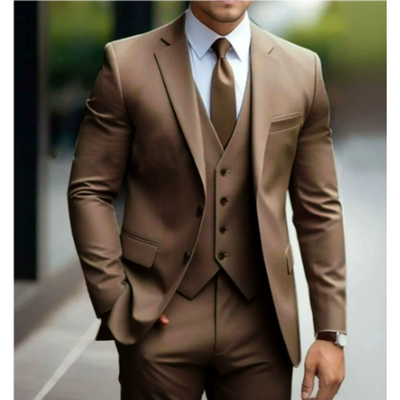 León | Traje de tres piezas para hombre con chaqueta de dos botones: moderno, elegante y versátil.