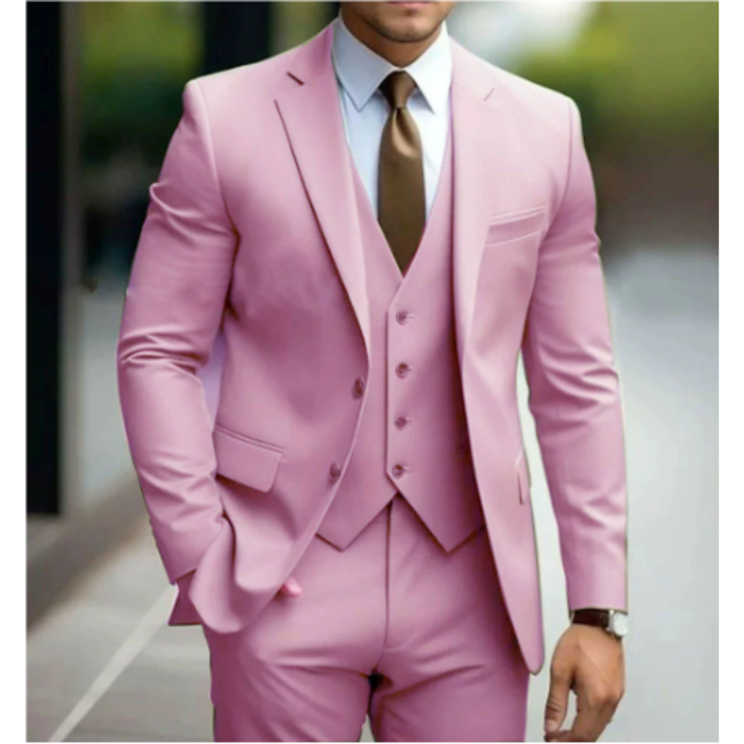 León | Traje de tres piezas para hombre con chaqueta de dos botones: moderno, elegante y versátil.