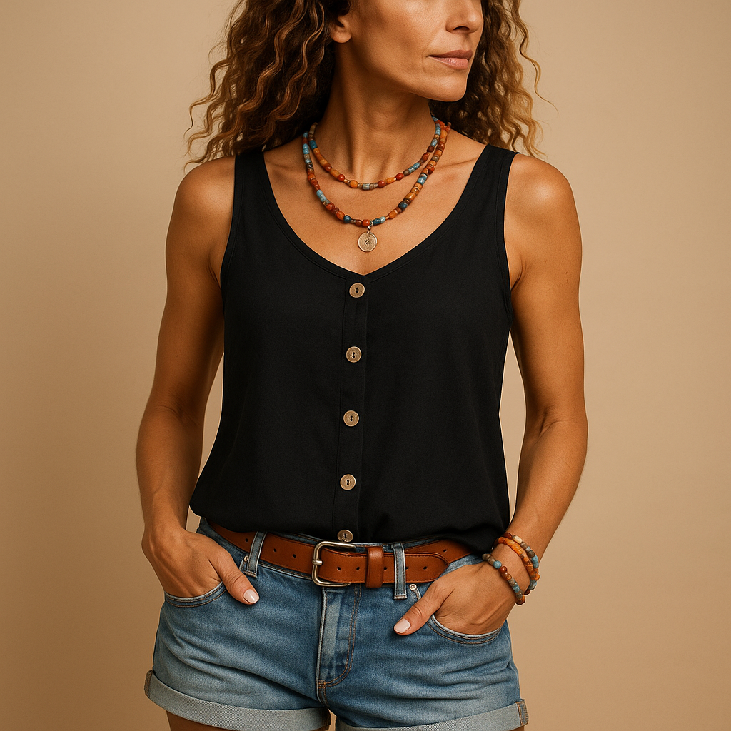 Top vaporoso sin mangas con cuello en V para mujer | Yara