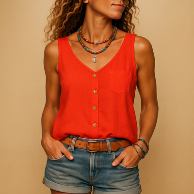 Top vaporoso sin mangas con cuello en V para mujer | Yara