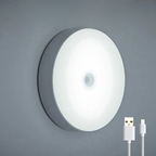 Lampe murale LED ronde avec capteur de mouvement, lumière blanche, design moderne, recharge USB incluse, éclairage intérieur éco-énergétique.