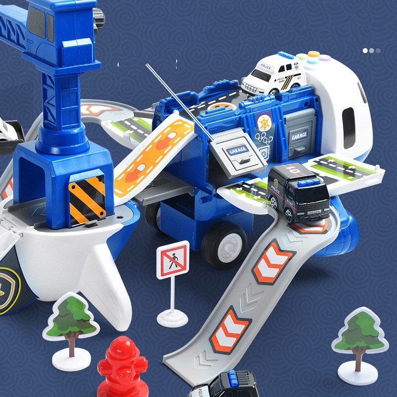 Gran juego de aviones con vehículos de construcción.