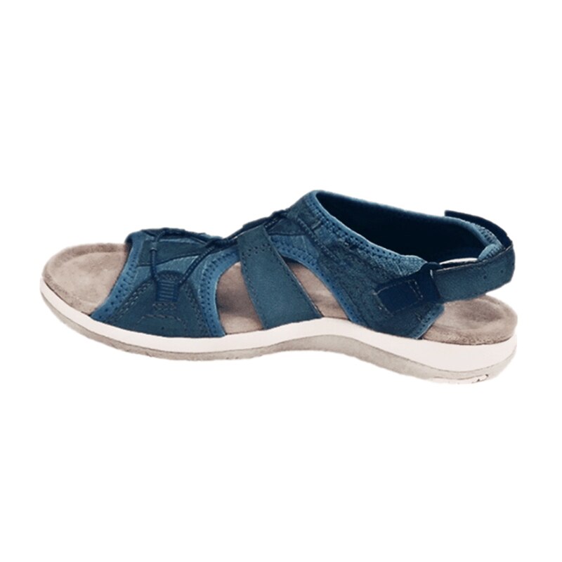 Sandale bleue en cuir pour femme, semelle antidérapante, design confortable, idéale pour l'été et les activités de plein air.