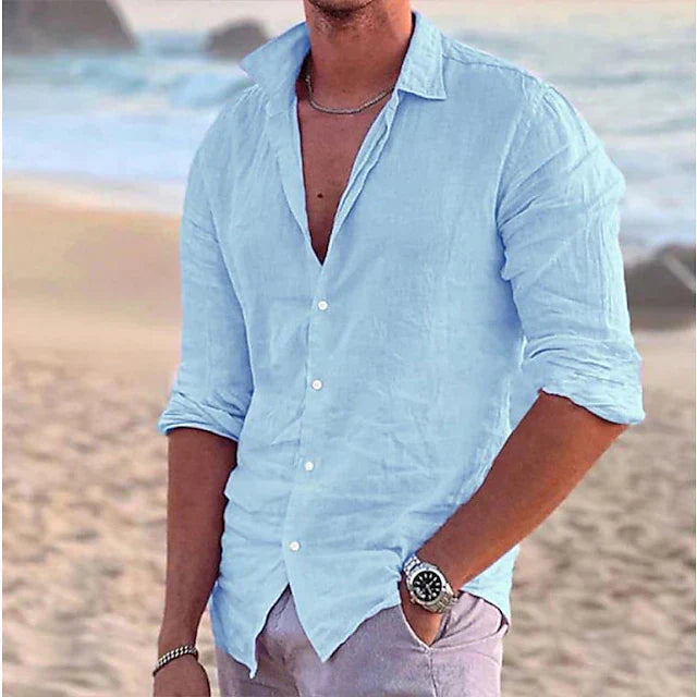 Camisa de lino de manga larga para hombre - Primavera, Verano