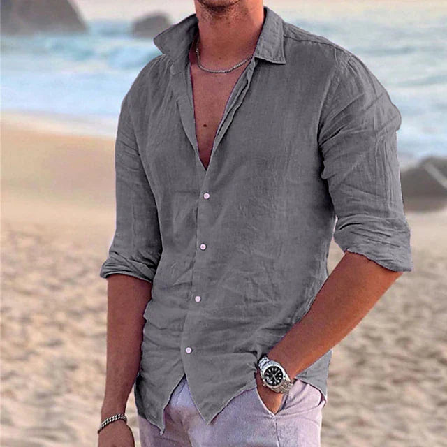 Camisa de lino de manga larga para hombre - Primavera, Verano
